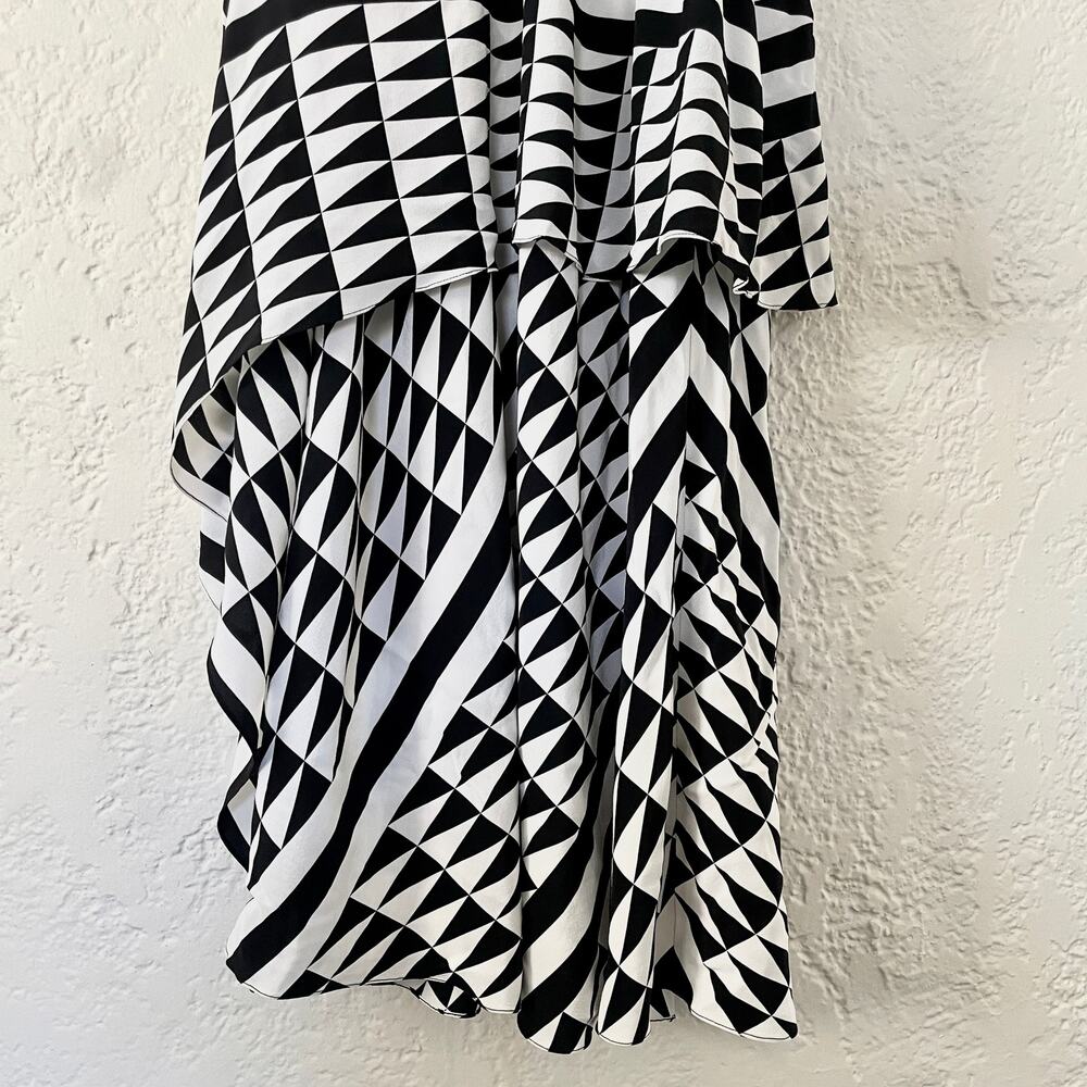 Edun 100% Silk Asymmetrical Tiered Tank Black Checkered Mini Dress sz 4 - Picture 3 of 9